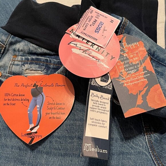 Indigo Poppy Maternity Jeans Distressed Medium Wash NWT Size M (6-8) - Picture 3 of 12